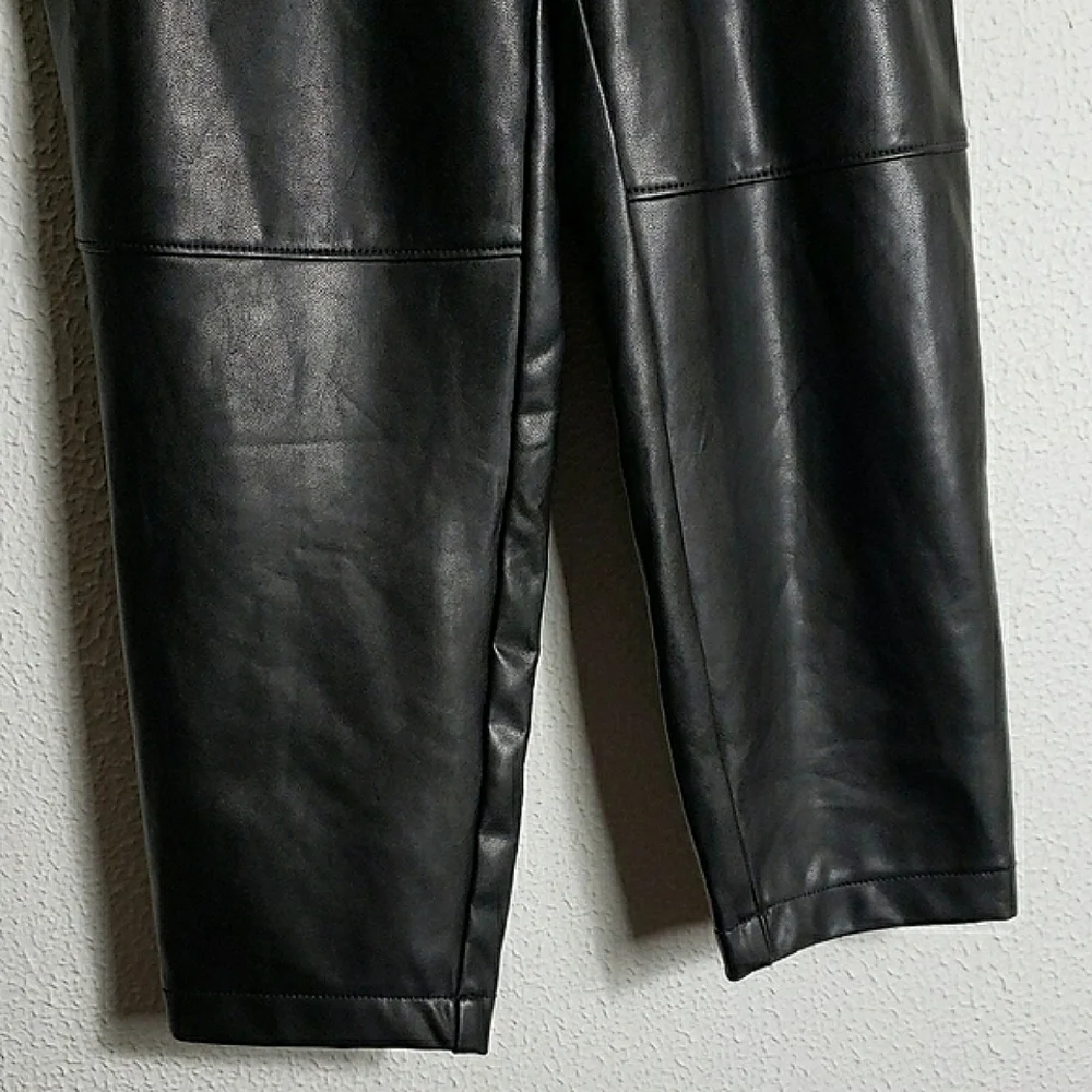 Abercrombie & Fitch Black Faux Leather Paperbag Pants Tie Waist Straight Leg S - Picture 6 of 13